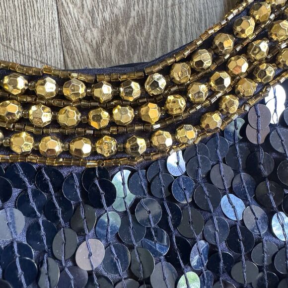 Niteline Della Roufogali Gold Beaded Cocktail Night Out Sexy Dress Size 2 Blue - Picture 3 of 16